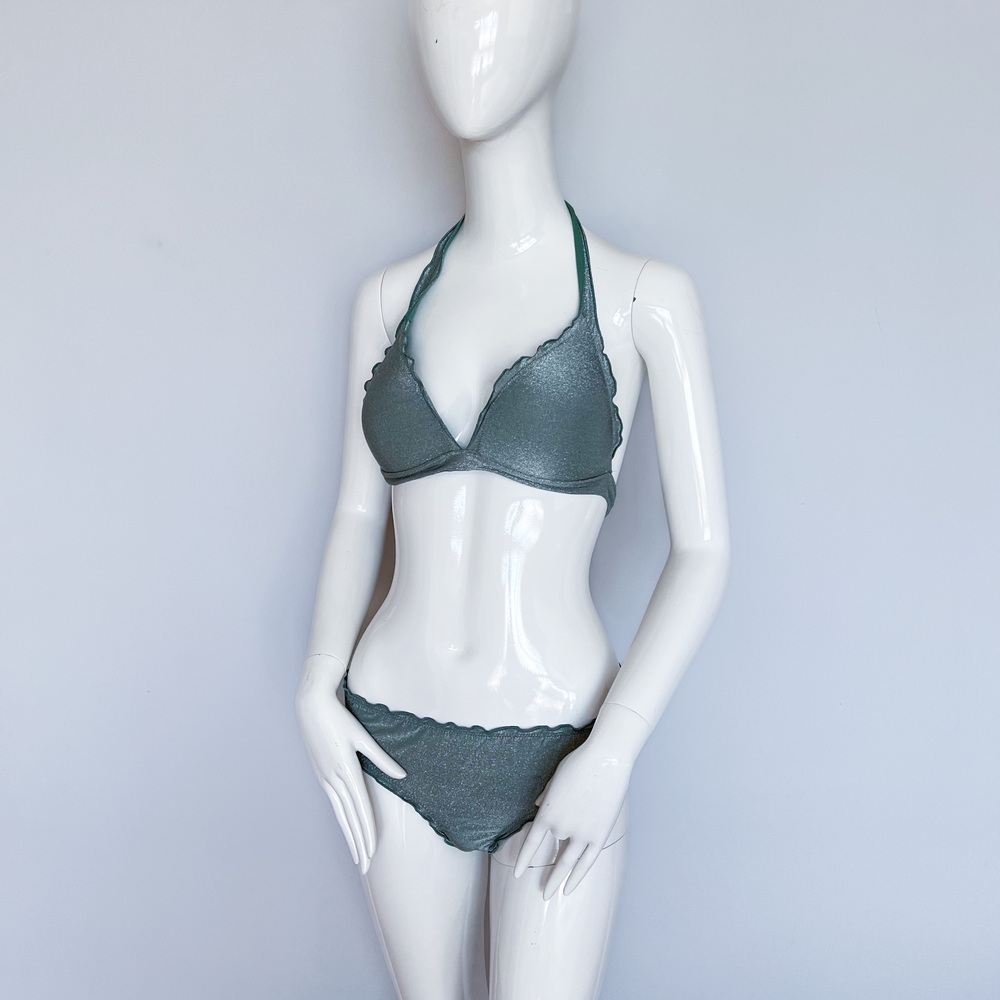 Calzedonia Formentera Bikini Set Sage Green Metallic Halter Swim M/36